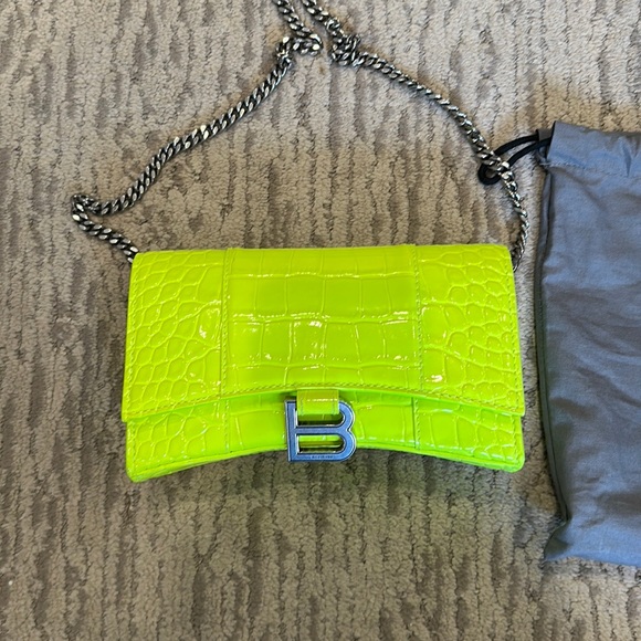 Balenciaga Handbags - Balenciaga hour glass wallet on chain crocodile embossed